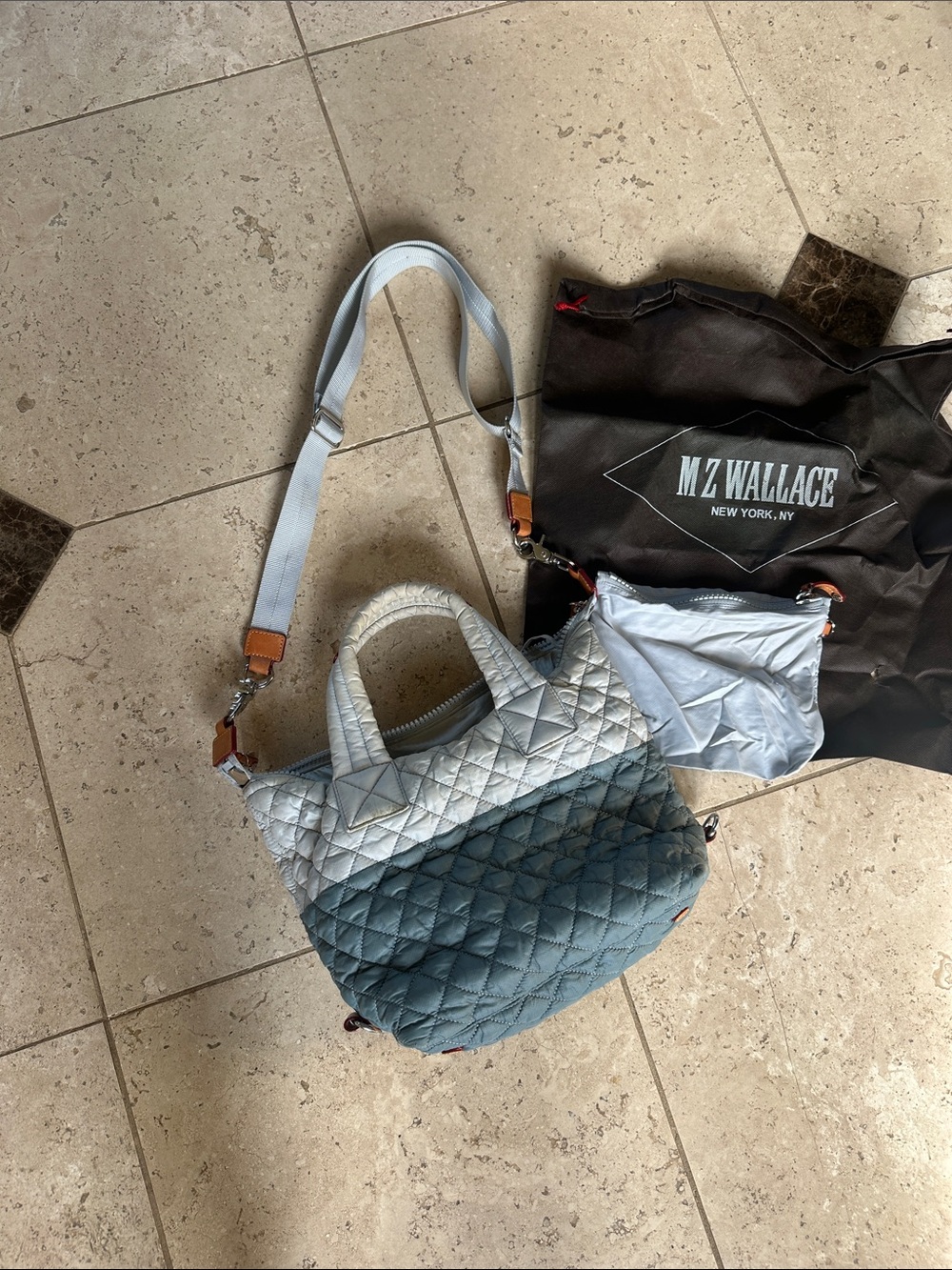 MZ Wallace Quilted Two-Tone blue Sutton Metro Tote sz Small - Picture 3 of 6